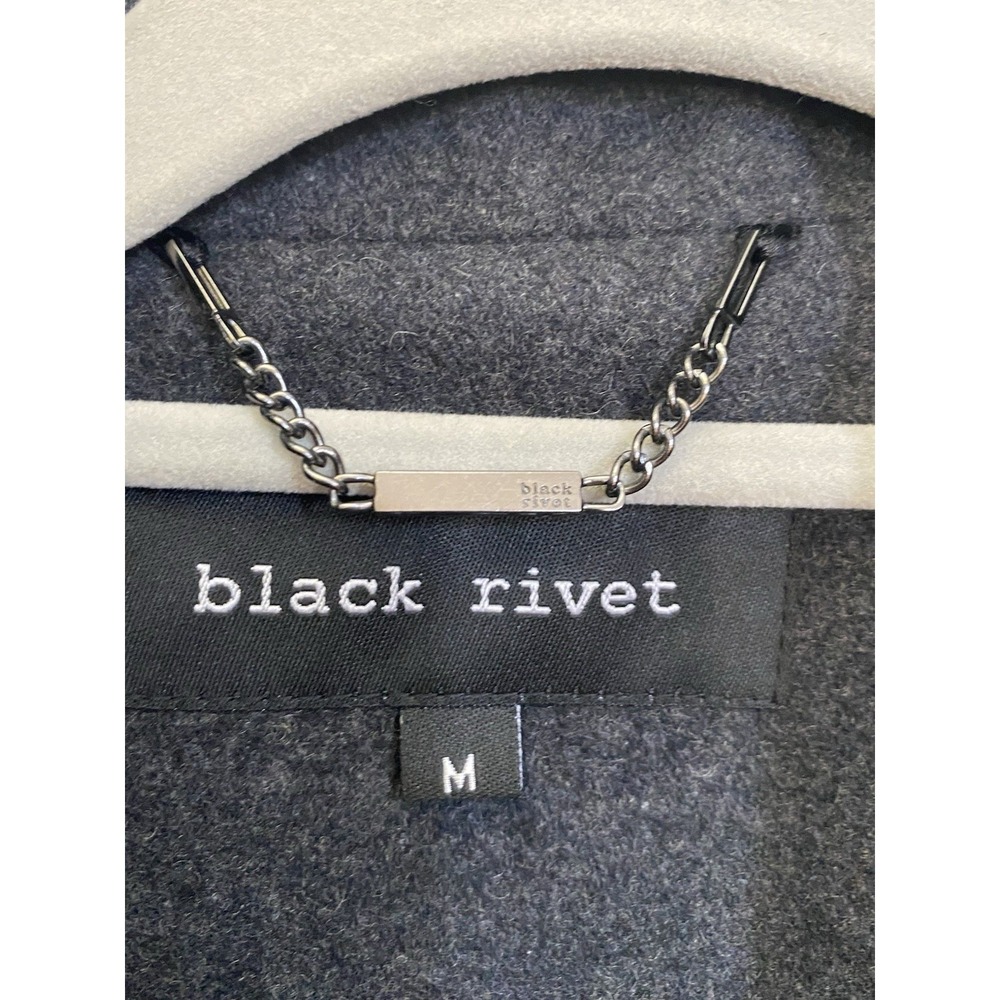 Black Rivet Wool‎ Blend Black Double Breasted Zip Pockets Peacoat Women M - Picture 2 of 12